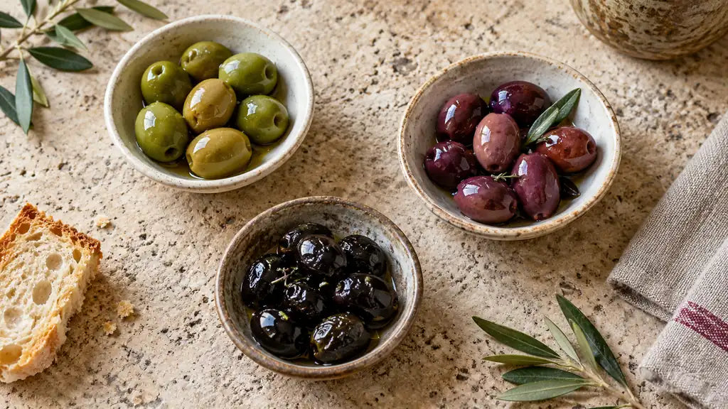 Olive da tavola di forme e colori diversi